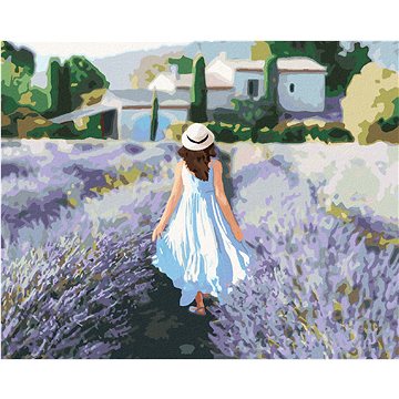 

Diamondi - LEVANDULOVÉ POLE A ŽENA V PROVENCE, 40x50 cm, vypnuté plátno na rám