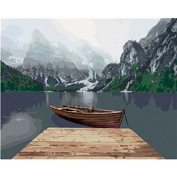 

Diamondi - HORY U JEZERA S LOĎKOU, 40x50 cm, vypnuté plátno na rám