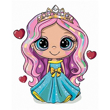 

Diamondi - DÍVKA PRINCEZNA SE SRDÍČKY, 40x50 cm, vypnuté plátno na rám