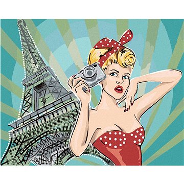 

Diamondi - ŽENA U EIFFELOVY VĚŽE POP ART, 40x50 cm, vypnuté plátno na rám