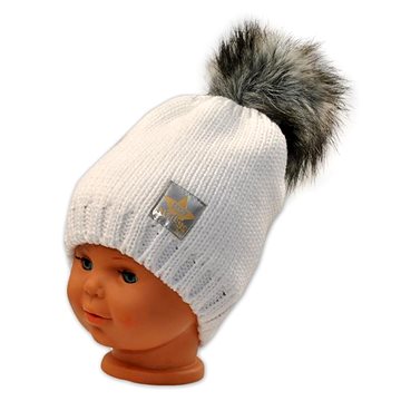 

BABY NELLYS Zimní čepička s bambulkou - bílá