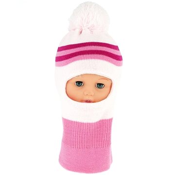 

BABY NELLYS Zimní čepička/kukla s bambuli - sv. růžová s proužky