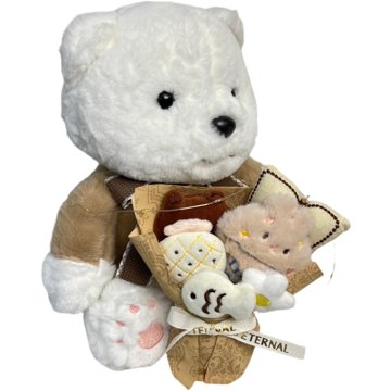 

ANNAM Medvídek s kyticí a plyšáky v průhledném boxu, hnědý 30 × 22 cm