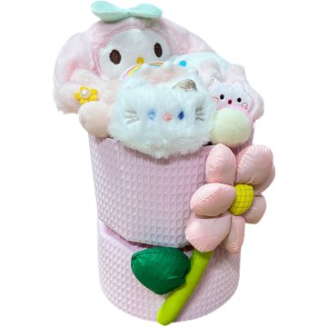 

ANNAM Buket z plyšáků s kyticí vpředu 24 cm, růžová