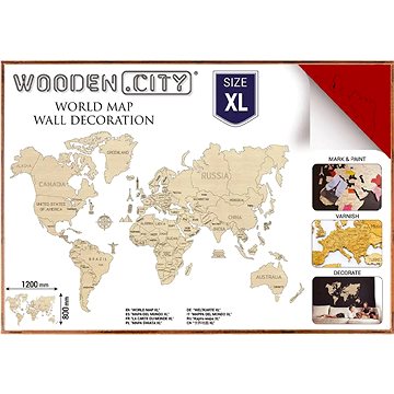 

WOODEN CITY Dřevěná mapa světa velikost XL 120 × 80 cm červená