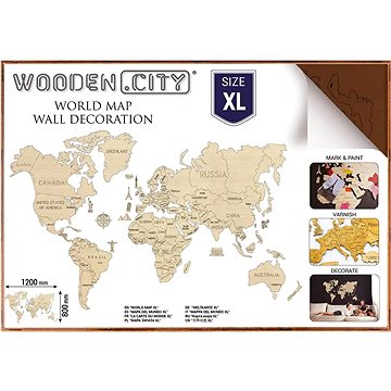 

WOODEN CITY Dřevěná mapa světa velikost XL 120 × 80 cm hnědá