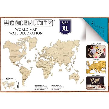 

WOODEN CITY Dřevěná mapa světa velikost XL 120 × 80 cm modrá