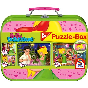 

Schmidt Puzzle Malá čarodějka Bibi 4 v 1 v plechovém kufříku (60, 60, 100, 100 dílků)