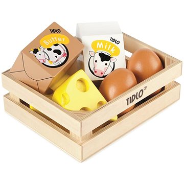 

Tidlo Dřevěná bedýnka s mléčnými výrobky a vejci