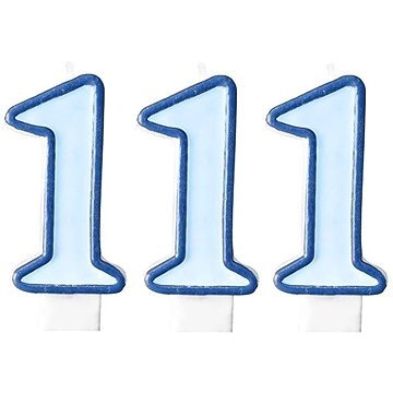 PARTYDECO Narozeninová svíčka 1, modrá, 7 cm, 3 ks