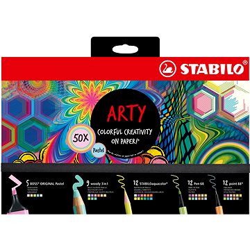 

STABILO ARTY - 50 ks - zvýrazňovače, pastelky, jemné linery a prémiové vláknové fixy