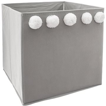 

Atmosphera for Kids Úložný box na hračky šedý s bambulemi
