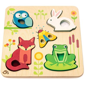 

Tender Leaf Touchy Feely Animals Dřevěná senzorická vkládačka se zvířaty
