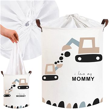 

Tulimi Koš na hračky, uzavíratelný, bavlna, Trucks love Mommy, bílý, 43 l
