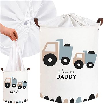 

Tulimi Koš na hračky, uzavíratelný, bavlna, Trucks love Daddy, bílý, 43 l