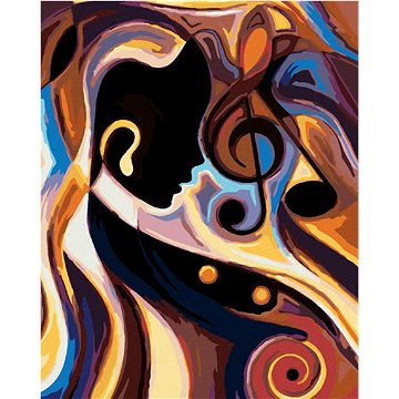 

Abstraktní obličej s houslovým klíčem, 40×50 cm, vypnuté plátno na rám