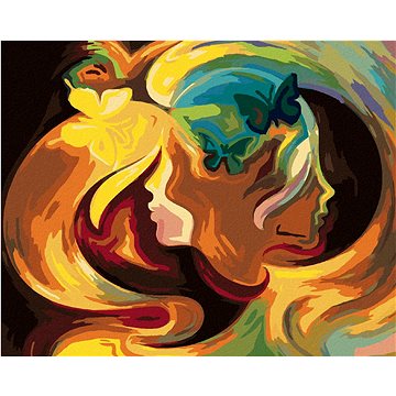 

Abstraktní obličeje s motýly, 80×100 cm, vypnuté plátno na rám