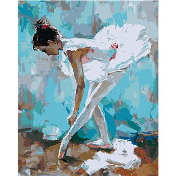 

Baletka s modrým pozadím, 40×50 cm, vypnuté plátno na rám