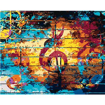 

Barevná koláž s houslovým klíčem, 80×100 cm, bez rámu a bez vypnutí plátna