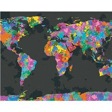 

Barevná mapa světa, 40×50 cm, vypnuté plátno na rám