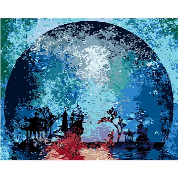 

Barevná silueta měsíce, 80×100 cm, vypnuté plátno na rám