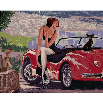 

Dáma sedící na starém kabrioletu, 80×100 cm, vypnuté plátno na rám