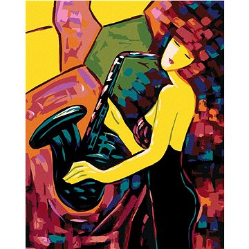

Dívka hrající na saxofon, 80×100 cm, vypnuté plátno na rám