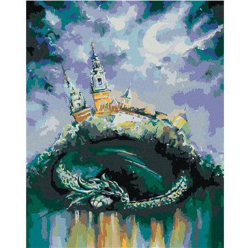 

Drak spící pod zámkem, 80×100 cm, vypnuté plátno na rám