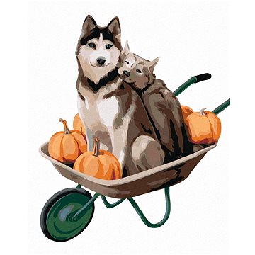 

Dva husky na kolečkách, 40×50 cm, vypnuté plátno na rám