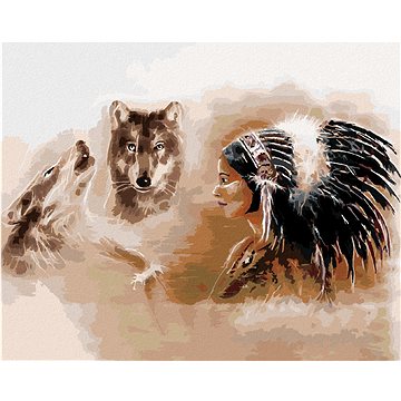 

Dva vlci a indiánka, 40×50 cm, vypnuté plátno na rám