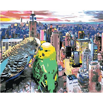 

Dvě zamilované andulky v New Yorku, 80×100 cm, bez rámu a bez vypnutí plátna