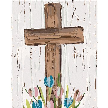 

Hnědý kříž s tulipány (Haley Bush), 40×50 cm, bez rámu a bez vypnutí plátna