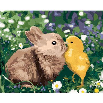 

Králík a kuřátko, 80×100 cm, vypnuté plátno na rám