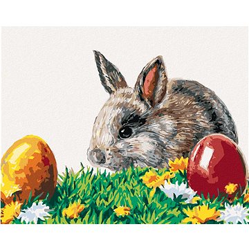 

Králík a velikonoční vajíčka, 40×50 cm, vypnuté plátno na rám