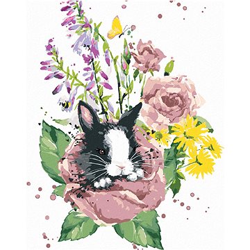 

Králík mezi letními květy, 40×50 cm, vypnuté plátno na rám