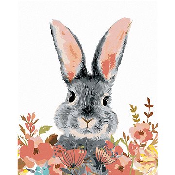 

Králík s barevnými květinkami, 40×50 cm, vypnuté plátno na rám