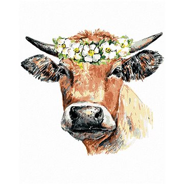 

Kráva s věncem, 40×50 cm, vypnuté plátno na rám