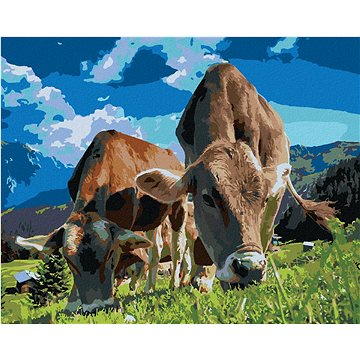 

Krávy v horách, 40×50 cm, vypnuté plátno na rám