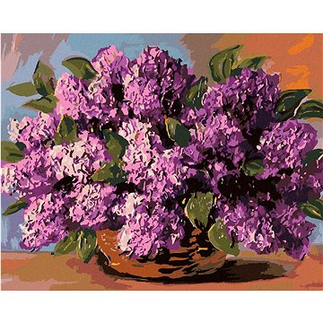 

Kytice šeříků v proutěném košíku, 80×100 cm, vypnuté plátno na rám