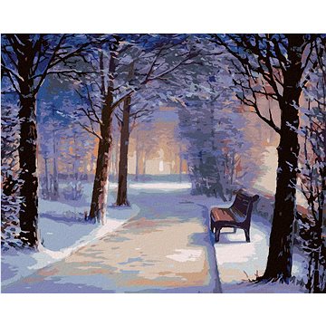 

Lavička v zasněženém parku, 80×100 cm, vypnuté plátno na rám