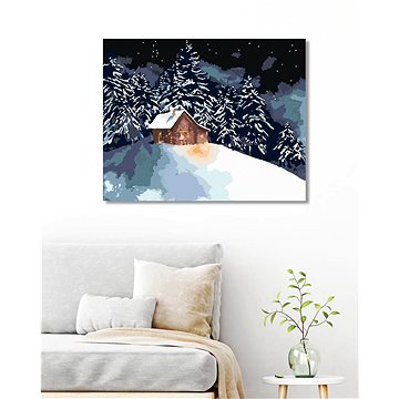 

Lesní srub na zasněženém kopečku, 80×100 cm, bez rámu a bez vypnutí plátna