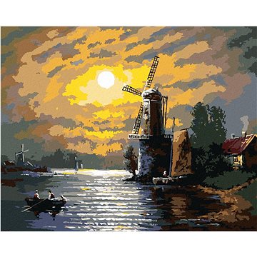 

Měsíc, mlýn a loďka, 80×100 cm, bez rámu a bez vypnutí plátna