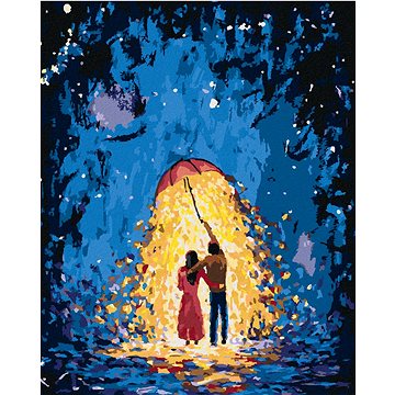 

Milenci se zářicím deštníkem, 40×50 cm, vypnuté plátno na rám