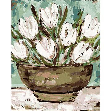 

Miska s tulipány (Haley Bush), 40×50 cm, vypnuté plátno na rám
