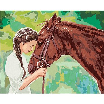 

Mladá dívka s koněm, 40×50 cm, vypnuté plátno na rám