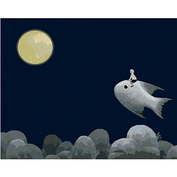 

Muž sedící na obří rybě, 80×100 cm, bez rámu a bez vypnutí plátna