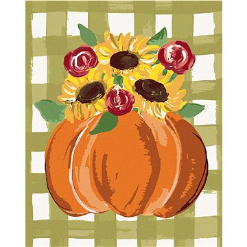 

Oranžová dýně a slunečnice Gingham (Haley Bush), 40×50 cm, vypnuté plátno na rám
