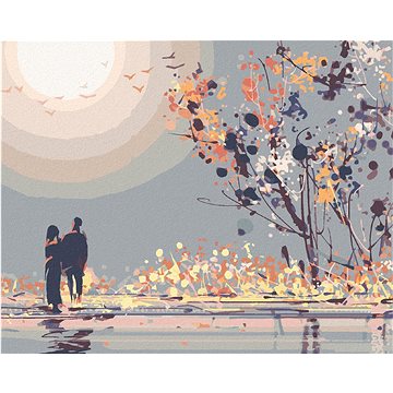 

Pár při sledování západu slunce, 80×100 cm, vypnuté plátno na rám