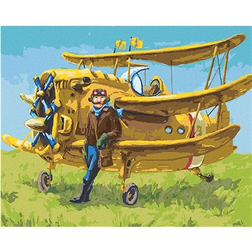 

Pilot a jeho žluté letadlo, 40×50 cm, vypnuté plátno na rám