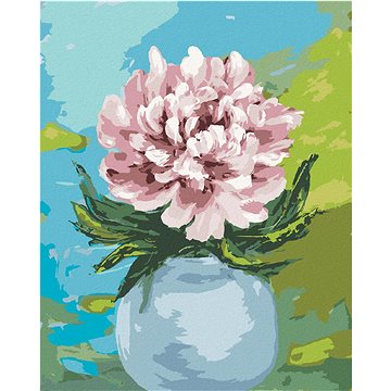 

Pivoňka na žlutomodrém pozadí, 40×50 cm, vypnuté plátno na rám